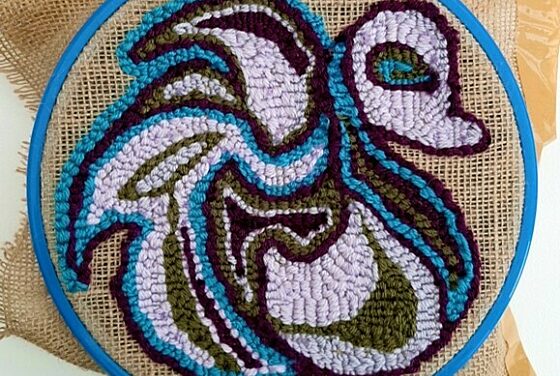 Punch needle embroidery with Kaleido Marbling Art