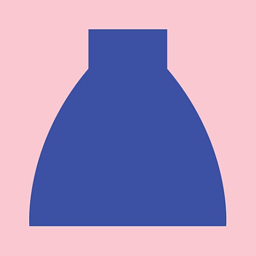 Outline of a blue bottle bank against a pink background
